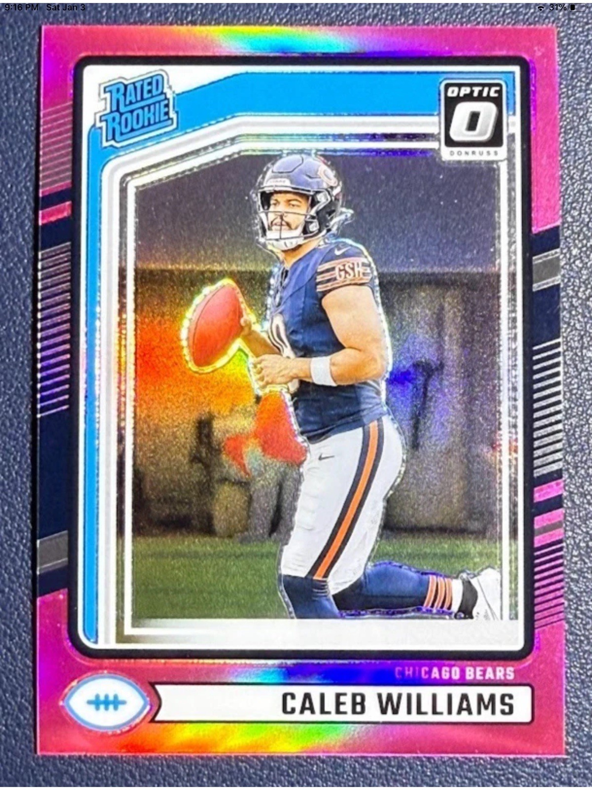 2024 Donruss Optic CALEB WILLIAMS 🔥 Rated Rookie #201 Pink (RC) Bears Gradable!