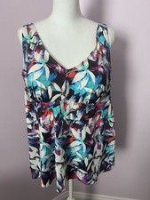 Swimsuits For All V-Neck Flowy Tankini Top Multi Leaves Womens Plus Sz 22