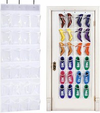 24-Pocket Over-The-Door Shoe Organiser, Folding Hanging Organiser with Hooks,