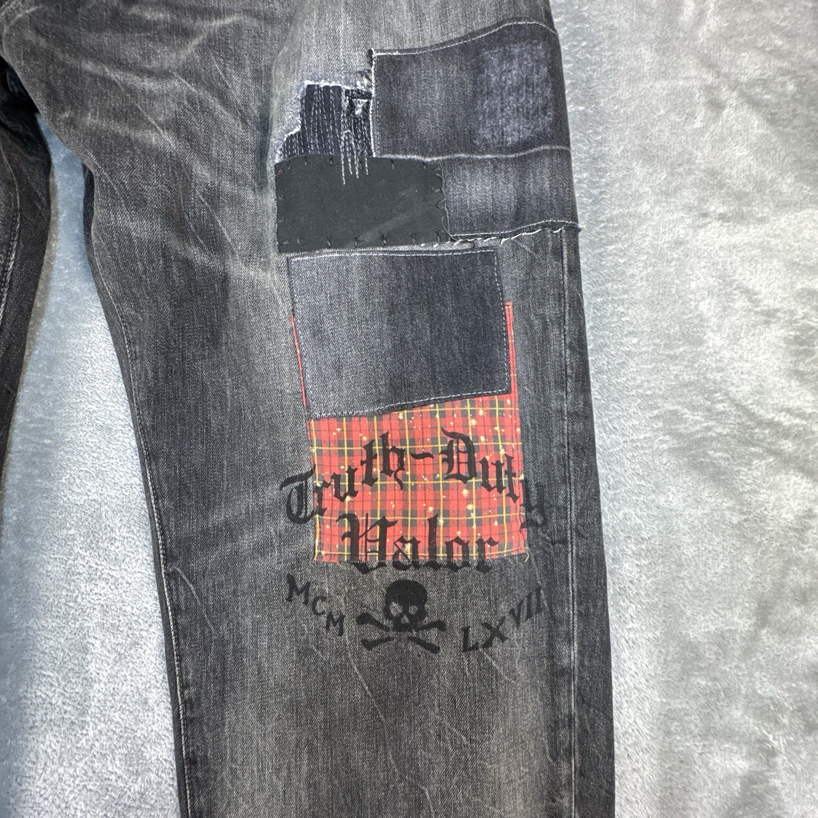 Polo Ralph Lauren Varick Slim Straight Jeans Mens 46BX30 Black Patch Graffiti thumbnail 3