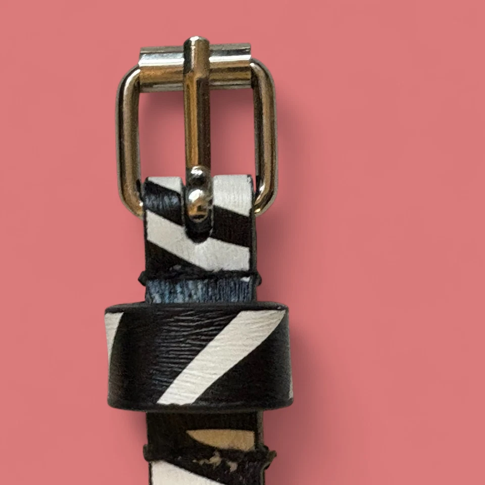 Retro 80s Black White Zebra Stripe Skinny Belt S - Image 3 of 4