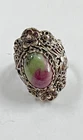 Vintage DGS Turkey Sterling Silver Art Deco Ruby Zoisite Ring Size 8 [075DUW]