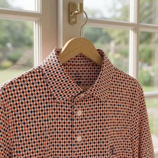 Rhoback UVA Argyle Golf Polo Shirt - White Blaze Orange Logo Print Lightweight