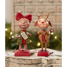 Bethany Lowe Debra Schoch Reindeer Boy & Surprise Package Girl Christmas Figures