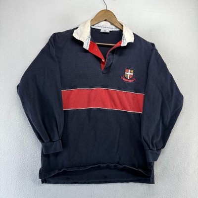 Vintage Tower Of london Rugby Shirt men's large Blue Red Embroidered Crest y2k