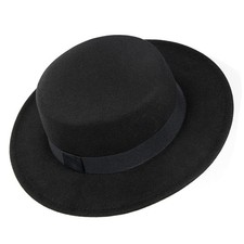Wide-Brim-Felt-Panama-Fedora-Hat with Flat-Top-Pork-Pie Cap for Women Men Si...