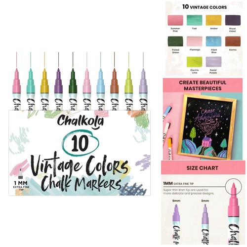 Extra feine 1 mm Flüssigkreidemarker - 10 Vintage Farben für kreativen Ausdruck - Bild 1 von 11