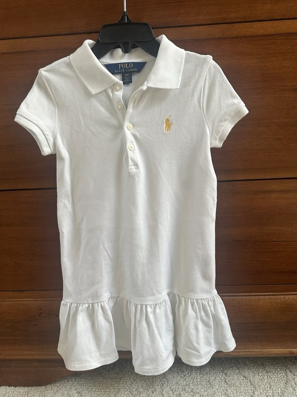 Ralph Lauren Polo Girls Sz 4/4T Solid White Polo Dress (yellow logo)
