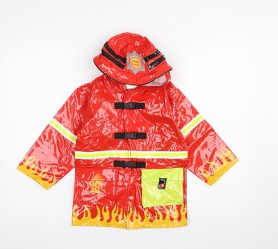 Kidorable Jungen roter Feuerwehr Regenmantel Alter 6 wasserdicht PVC Kapuzenjacke