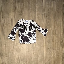 Cow Print Fringe Ruffle Long Sleeve Blouse