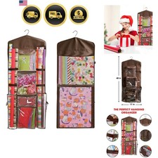 Hanging Gift Wrapping Paper Storage Organizer Bag, Double Sided Multiple Fron...