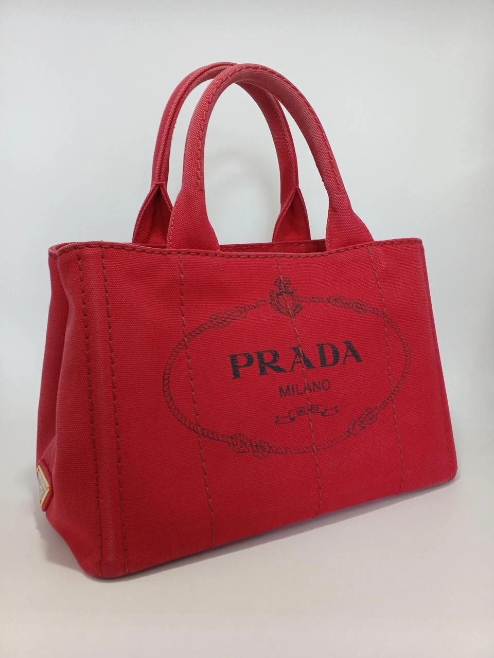 Prada — PRADA CANAPA Handbag Red 10.2 Inch Canvas