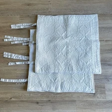 Pottery Barn Pick Stitch Pillow Shams Linen Euro Quilted Diamond Matelasse Pair