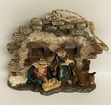 Vintage Nativity Scene Manger Christmas Tree Ornament Baby Jesus, Mary, Joseph