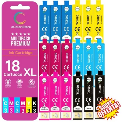 ACOLORI KIT 18 CARTUCCE PER EPSON Stylus Photo R265 R285 R360 RX560 RX585 RX595 RX685.
