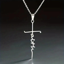 Stainless Steel Christian Faith Cross Pendant Necklace Men Women Classic Silvery