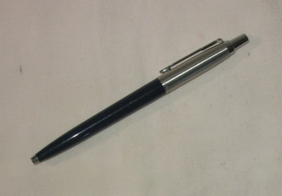 Bolígrafo vintage Parker Navel Blue Barrel Jotter ~ botón con logotipo empotrado; EE. UU. Foto 2 de 4