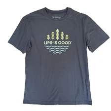Life is Good Men T-Shirt Tee Top Blue Size Small Trees Sea Natural Outdoor NWT