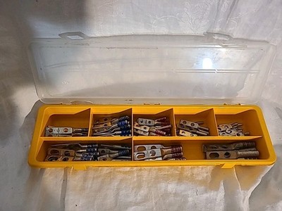 Lot of 90 Compression Terminal Lugs Mostly 2 Hole Mostly IZZY w/ Organizer