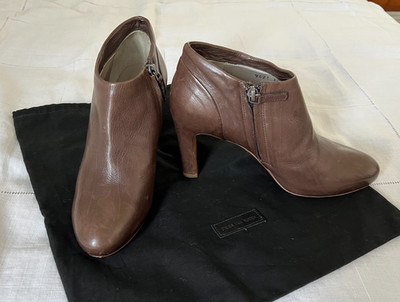 Roberto DEL CARLO 38 Chocolate Brown Leather Zip Up Ankle Boots 7.5 Heels EUC