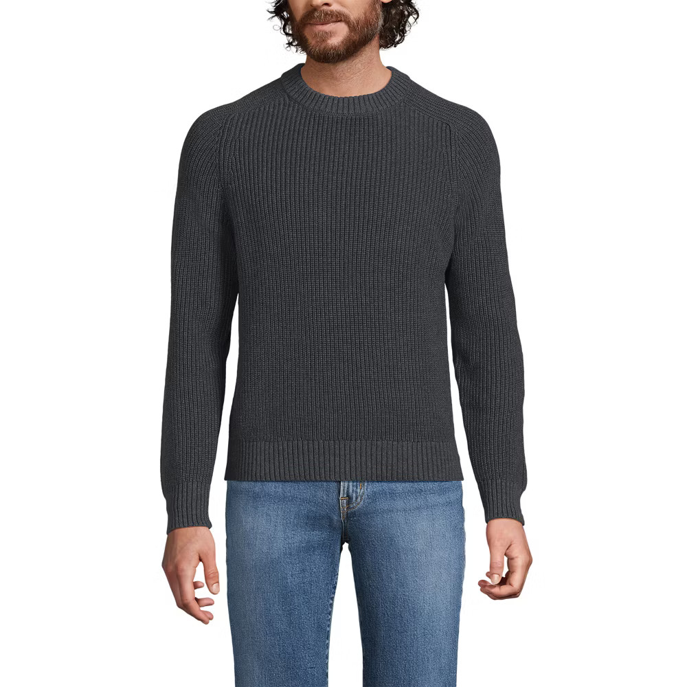 Lands End Mens Cotton Drifter Saddle Crewneck Shaker Sweater - Large - 13490₽