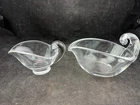VINTAGE STEUBEN SIGNED CRYSTAL SNAIL SCROLL CREAMER/GRAVY SAUCE BOATS SM LG