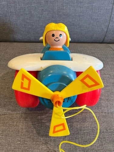 Fisher Price Little People 1970-1972 Vintage Airplane Pull Along Toy