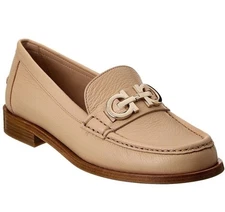 Ferragamo Women's Ofelia 1.0 CM Gancini Loafers, Beige, Size 9, Retail $895
