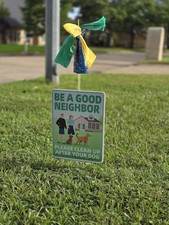 2 Pack Clean Up After Your Dog Signs, 12x9 Inch Double Sided with Metal H-Stakes