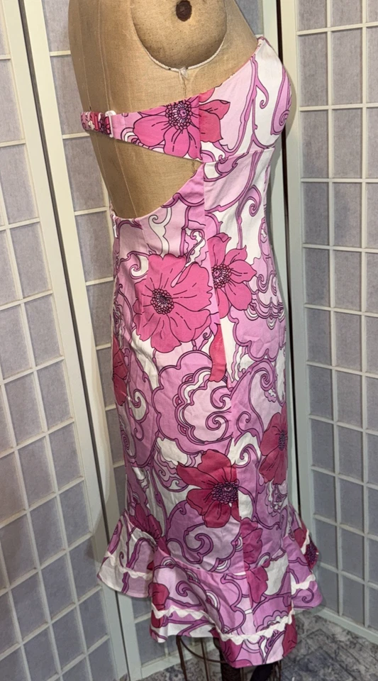 Mini Vestido Tibi VINTAGE Preppy Rosa Y2K Halter Abstracto Floral Sin Mangas Talla 4 Foto 3 de 4