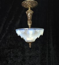 Unique Vintage 3 Light Brass EZAN Vaseline Glass Flush Ceiling Pendant Lantern