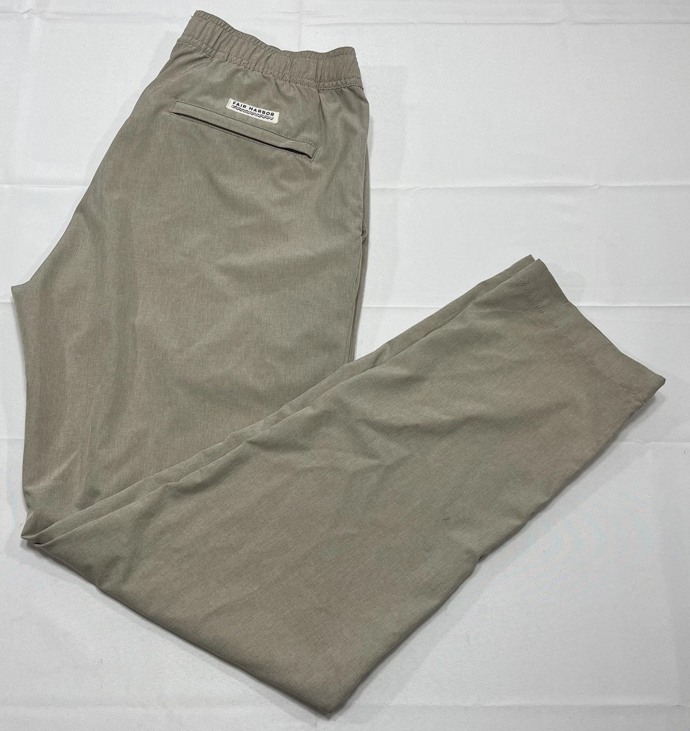 Fair Harbor Mens Beige Khaki Elastic Waist Performance Jogger Pants Size L Stain