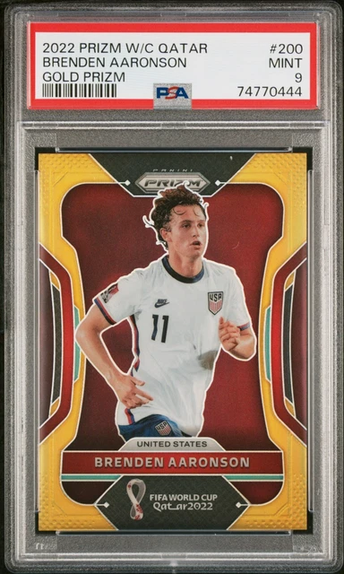 2022 Brenden Aaronson Panini Prizm World Cup Gold USMNT Card 8/10 PSA 9