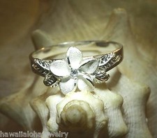 11MM HAWAIIAN SOLID STERLING SILVER MATTED PLUMERIA MAILE CLEAR CZ RING 5.0-10.5