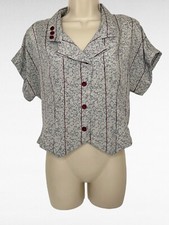 Women’s Vintage 80’s Top Blouse In Grey Stripped Detail Shoulder Pads Size Small