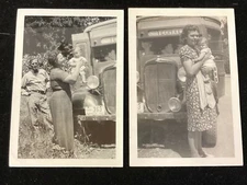 1950'S B&W PHOTOS(2), MOTHERS WITH SON IN FRONT OF YEOMALT, WA. BUS, 3 1/2" X 5"