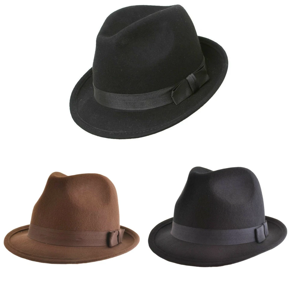 Style Vintage Chapeau Feutre BNWT / Neuf 100% Laine Gangster Fedora HOMME S/M/L - Photo 1/1