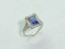 Ladies Art Deco Design 925 Fine Silver White Sapphire & 1.5 Carat Tanzanite Ring