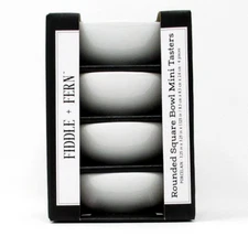 Porcelain Mini Bowls 4 pc Set White 3.25" Rounded Square dip sauce Fiddle + Fern