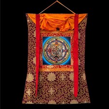 Silk Brocade Mounted Kalachakra Mandala, Wheel of Time Thanka, Dalai Lama