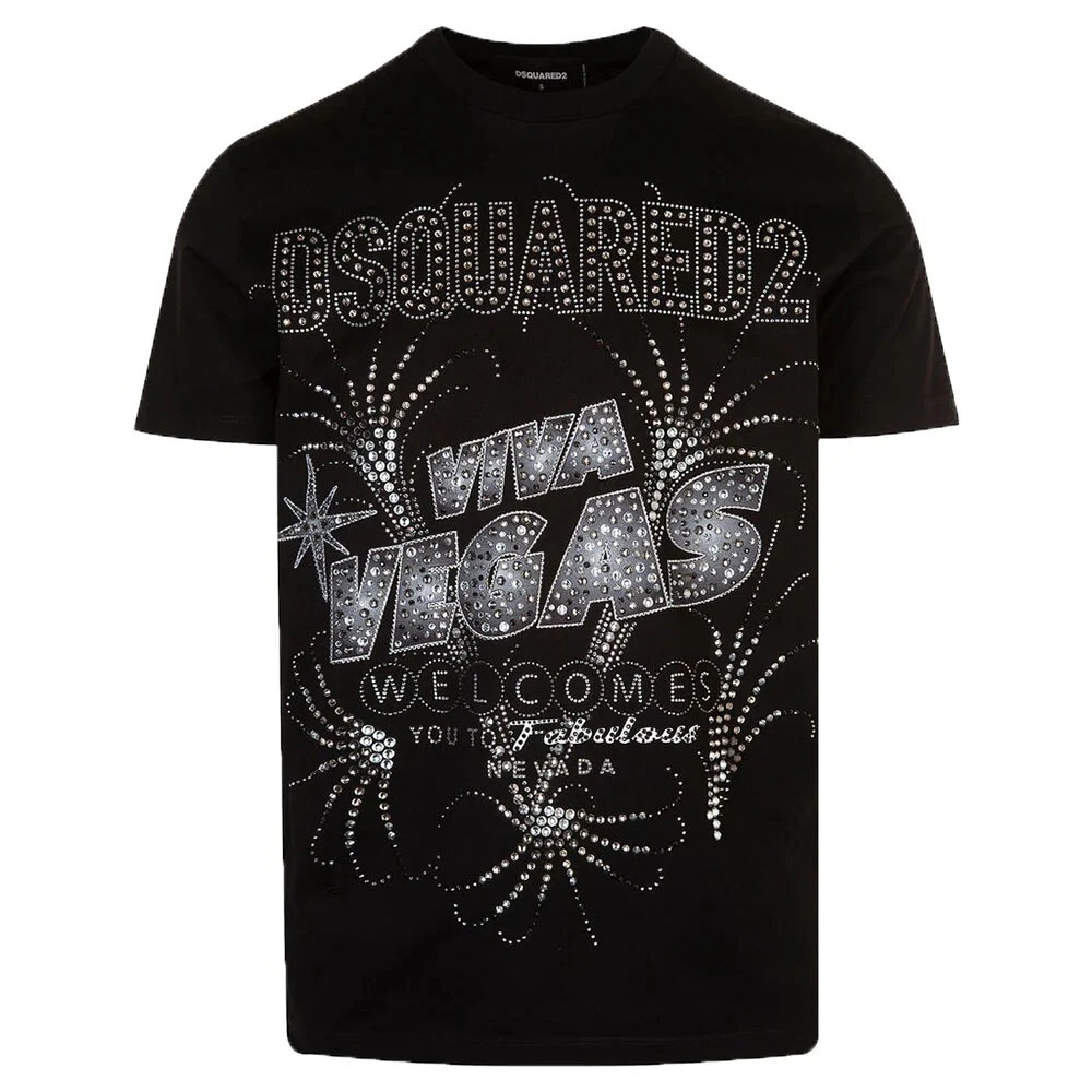 T shirt nera Dsquared2 Viva Vegas S74GD1062 PREZZO AL PUBBLICO £510