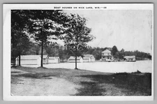 BOAT HOUSES ON RICE LAKE, WI, c1920s Postcard TS-42A