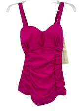 Profile By Gottex Tankini TopFuchsia Pink Barbiecore Ruched Underwire Size 32 D