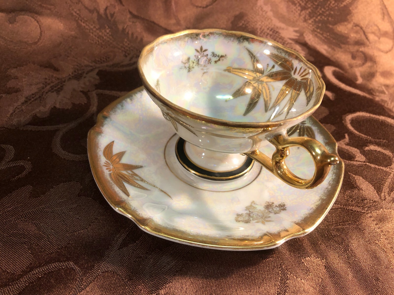 Vintage Castle china tea cup and saucer iridescent w/ gold accents(1156