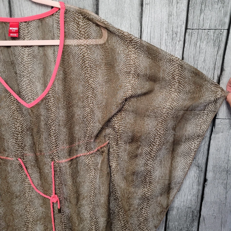 Camisa Bongo Mujer Mediana Estampado Animal Natación Cubrir Cuello en V Transparente Corbata Cintura Foto 2 de 4