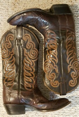 Vintage Tony Lama Black Label Boots Brown Lizard 6 Row stitch