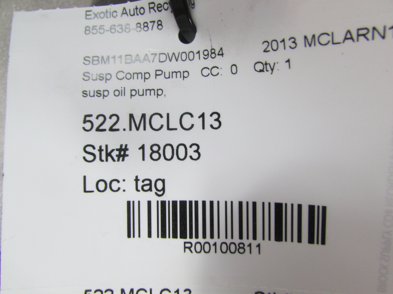 McLaren MP4-12C, Suspension Oil Pump, Used