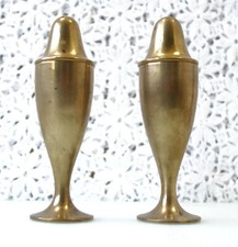 Solid Heavy Brass 1950s Dirilyte Pair Salt & Pepper Shakers 4.25”H, made in USA