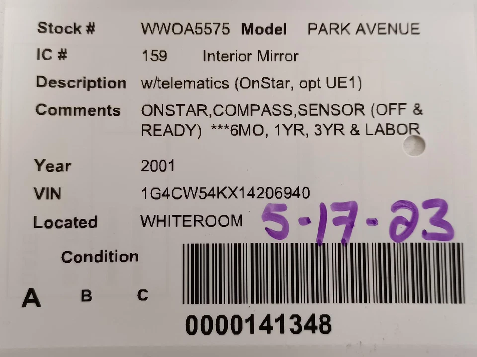 Espejo retrovisor interior delantero central usado se adapta a: Buick Park Avenue 2001 sin automático Foto 4 de 4