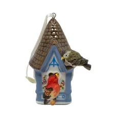 Bradford Finch Landing Cottage Birdhouse Ornament BLUE Birds With Tag 2000